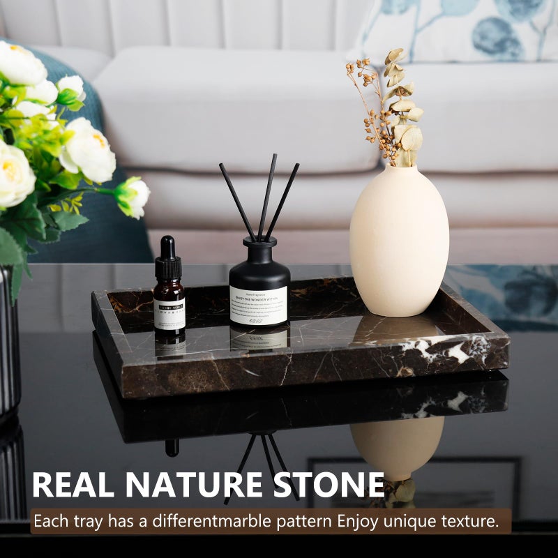 Zilukar Real Natural Marble Tray for Bathroom  Vanity  Kitchen and Desktop  Rectangle Genuine Marble Stone Tray for Jewelry  Cosmetics  Candles  Lotion  Perfume and Home Decor Brown - Image 4